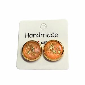 Peach Orange Faceted Glitter Gold Stud Earrings!